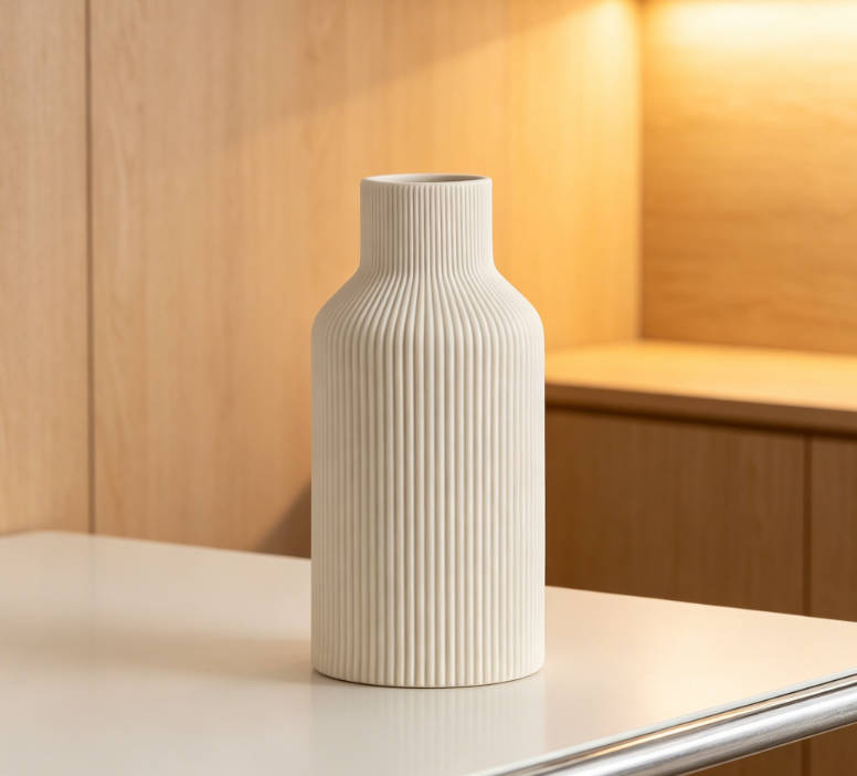 8-inch White Ceramic Vase – Minimalist Modern – Small Reed Vase – Suitable for tabletops, bookshelves, fireplace mantels, and entryway decorations
